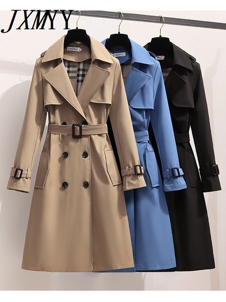 Autumn Winter Women Fashion Windbreaker Vneck Belt Belt Belt Long Trench Coat British Style Britis