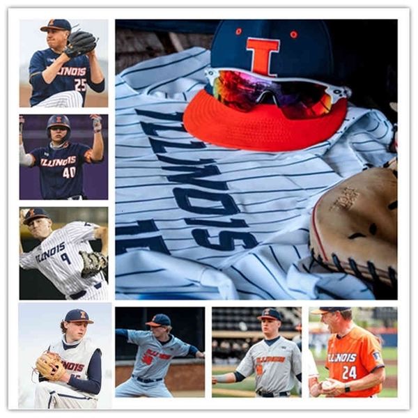 

c202 college custom illinois fighting illini stitched baseball jersey 27 cole kirschsieper 19 ryan kutt 20 joseph glassey 6 alex vera 12 pay, Black