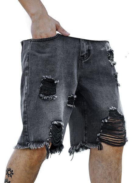 

men ripped frayed raw hem bermuda denim shorts u1hm#, White;black