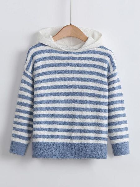 

toddler boys striped pattern hooded drop shoulder sweater she, Blue