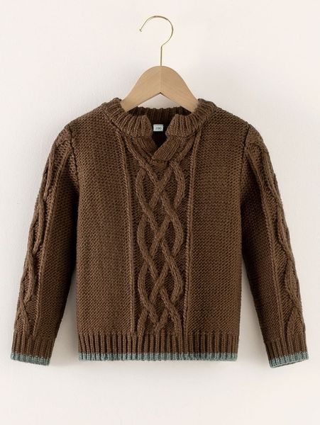 

toddler boys cable knit contrast trim sweater she01, Blue