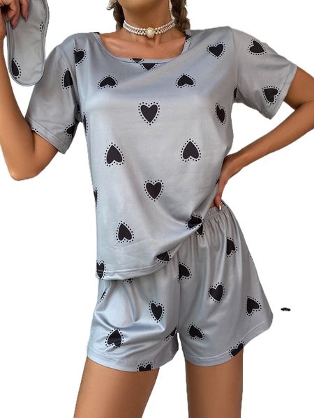 

heart print pj set p0me#, Black;red