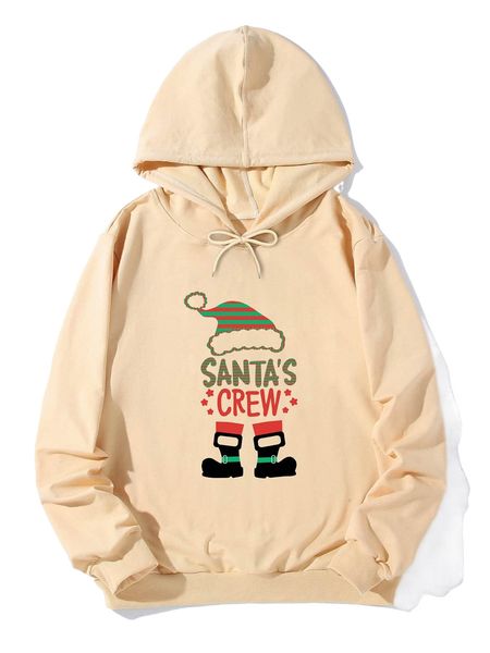 

1pc christmas print drawstring hoodie w0rp#, Black