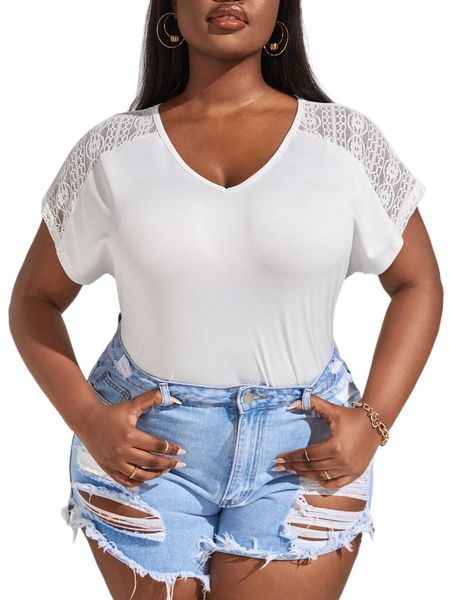 

plus contrast lace dolman sleeve tee i6hi#, Black