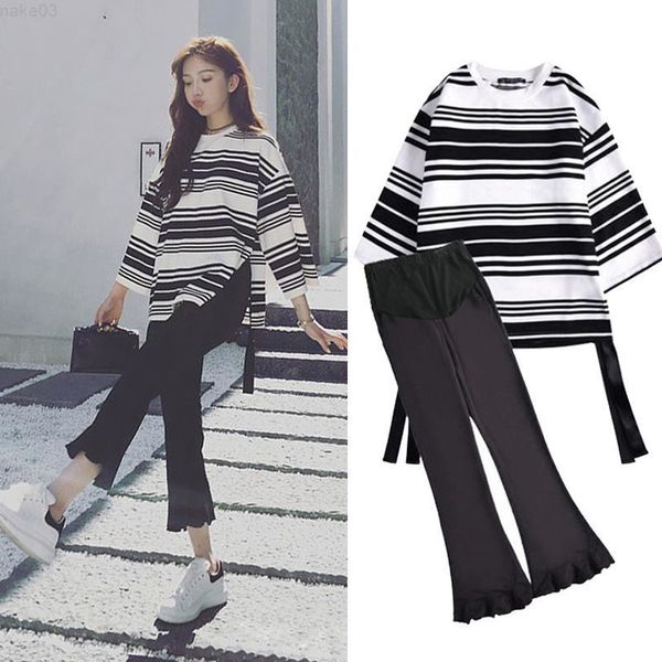 

sleep lounge two piece korean style maternity sets summer short sleeve j220823, White