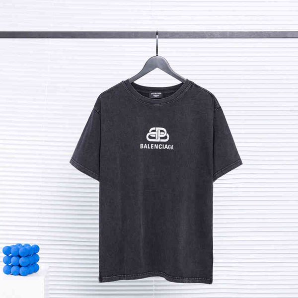 

2022 designer bal t shirt [original edition] lock print wash used grey short sleeve high street loose t-shirt, White;black