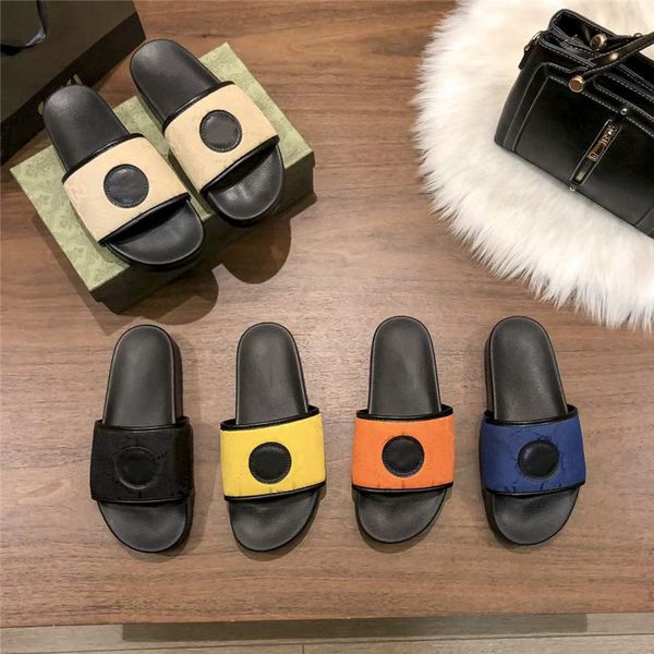 fashion luxurys mens womens slippers floral slipper leather rubber flats sandals summer beach shoes loafers gear bottoms sliders eur 35-44, Black