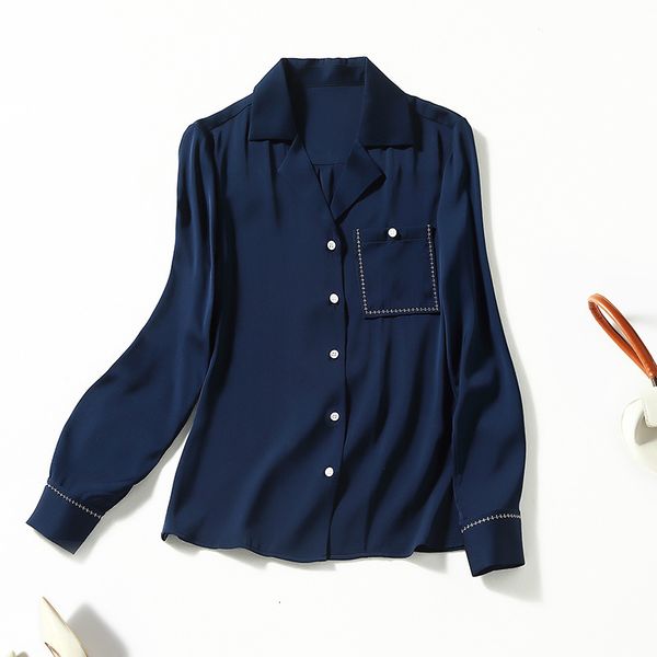 

women's blouses & shirts suit collar lapel solid color long sleeve office mulberry silk shirt female mwzk, White