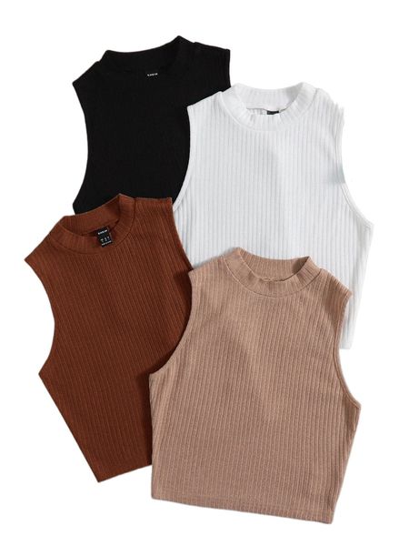 

plus 4pcs ribbed knit tank v4ga#, Black