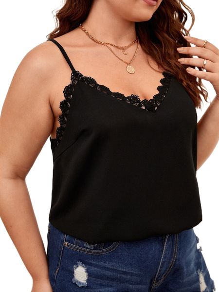 

plus lace insert cami y30e#, Black