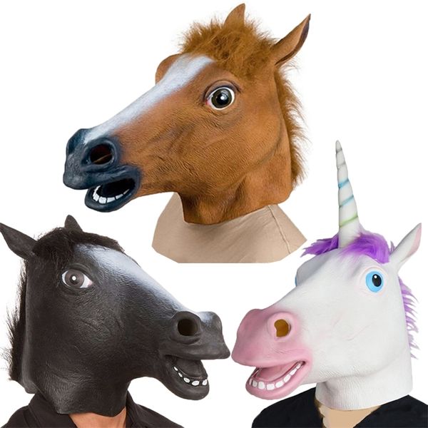 Хэллоуин маски для латексной лошади головы косплей костюмы животных набор театральных разборка сумасшедшая вечеринка для головы голова маска для собак лошадь 220812