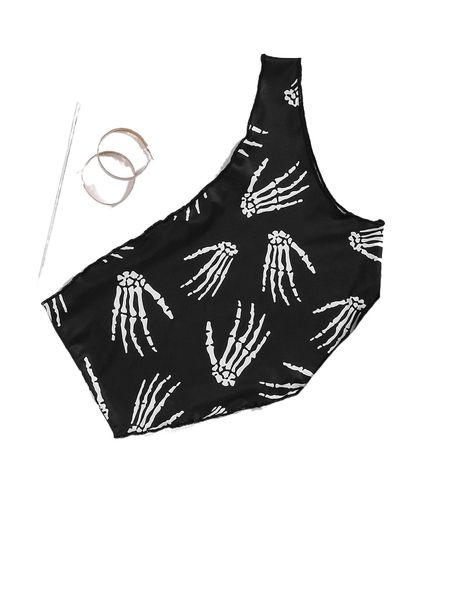 

skeleton finger print one shoulder y8in#, White