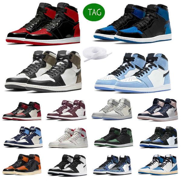 

jumpman 1 men women basketball shoes 1s bred patent royal university blue digital pink chicago mens trainers sports sneakers 36-47, Black