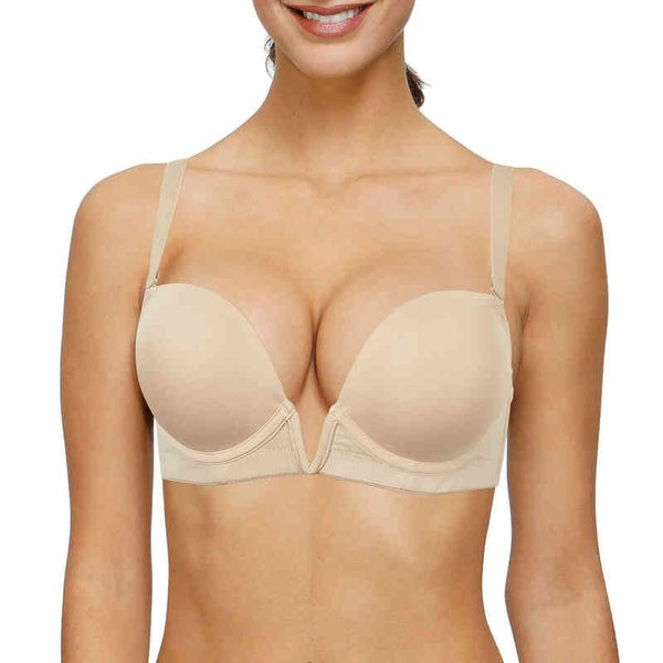 

bra women's plunge push up bras wire bone 1/2 cups plus size underwear sile straps dropshipping t220726, Red;black