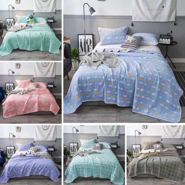 Cobertores de verão Coloquete de algodão Roupa de luxo de luxo Plaid Plaid Throw for Beds Sofá Disped 6 camadas de musselina Bankankets