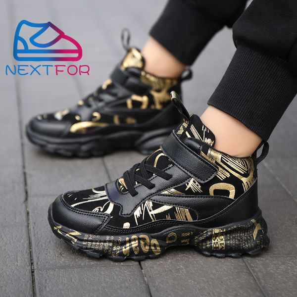 

original child designer sneakers high anti-slip children boys girls autumn kids sport running leather shoes, Black