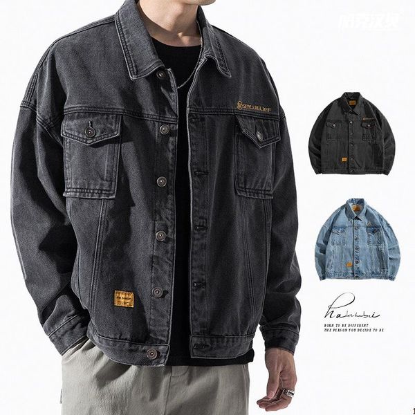 

men's jackets men's autumn denim jacket american retro korean fashion spring and loose casual work jacketmen's, Black;brown