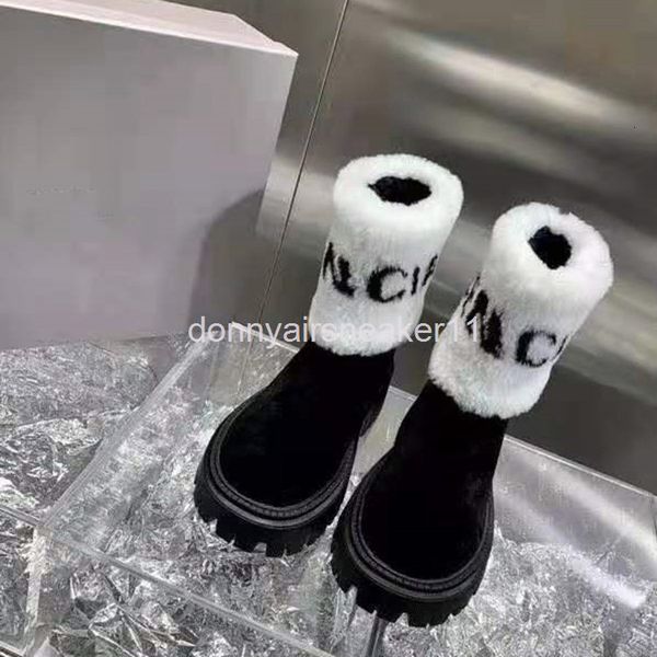 

boots winter printed letter wool boots snow versatile warm thick soled martin with cashmere lamb, Black