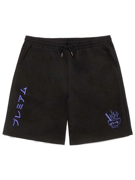 

romwe guys japanese letter graphic shorts g8il#, White;black