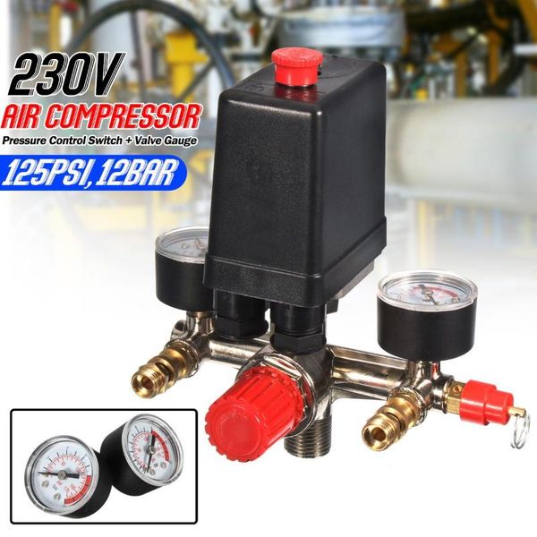 Schalter Langlebiger 230-V-Regler Duty-Luftkompressor-Pumpendruckregelventil 125 PSI mit GaugeSwitch