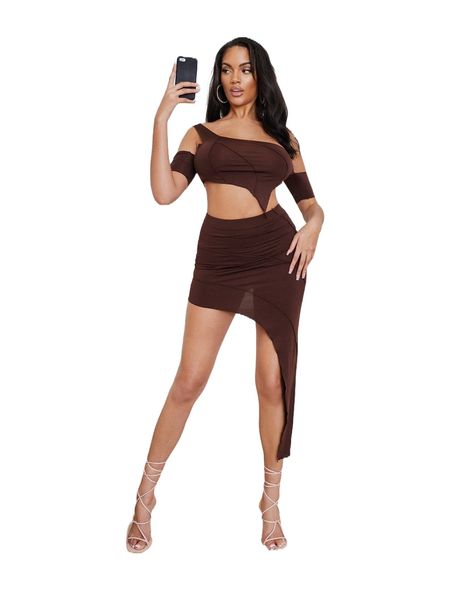 

solid asymmetrical hem skirt 97j8#, Black