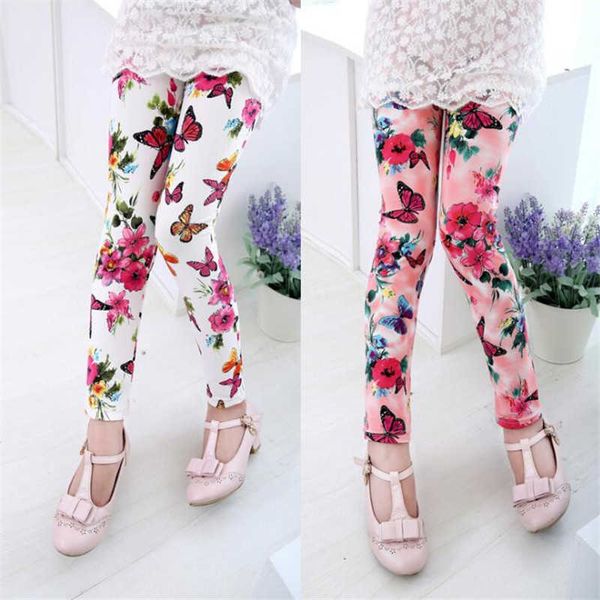 

kids girls leggings spring summer flower printed children trousers girl casual pencil pants cute toddler, Blue