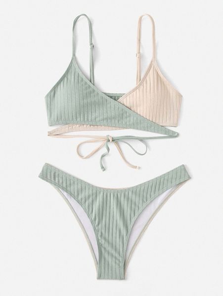 

color block wrap bikini swimsuit h5rj#, White;black