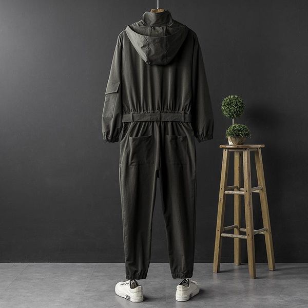 

men's pants and wear hip hop hooded jacket jumpsuit sleeve single breastedrousers with belt spring autumn cloth y9195men's, Black