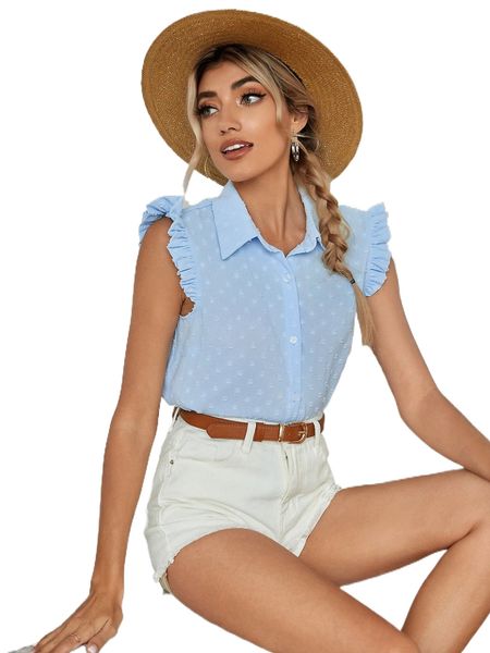 

ruffle armhole swiss dot blouse w2cz#, White
