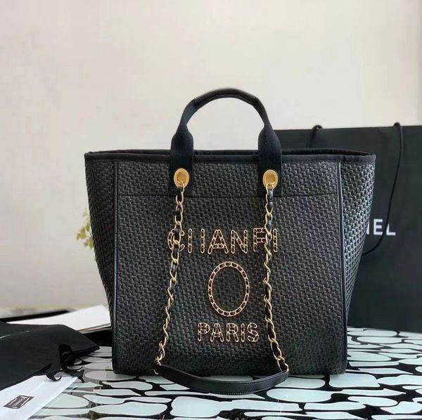 

luxury brand fashion beach bags large ch linen woven women evening handbag straw knitting shoulder portable designer classic female big shop