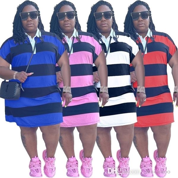 

2022 women plus size xl-5xl dresses designer clothing fashion casual striped dress, Black
