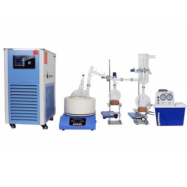 ZZKD Lab fornisce piccole apparecchiature di distillazione a percorso breve da 5 litri con refrigeratore DLSB5/10 e pompe per vuoto a circolazione d'acqua Soluzione chiavi in mano 110 V/220 V