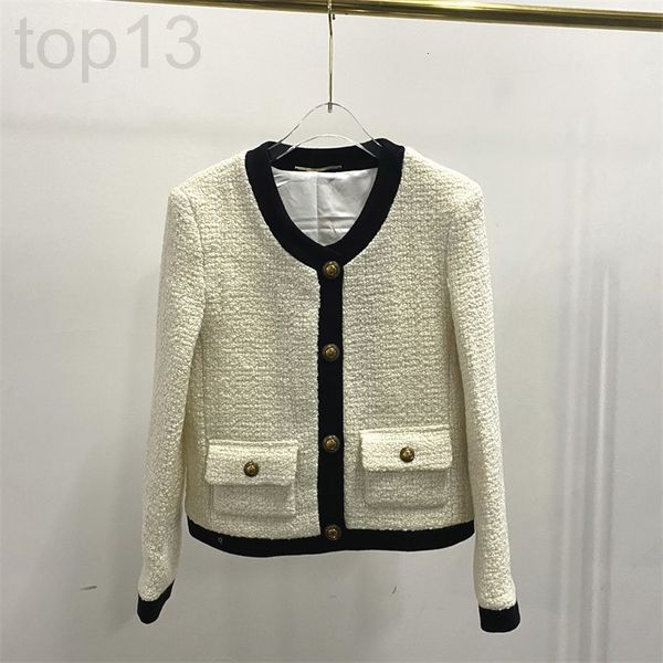 

women's knits & tees designer 22 spring new sl poplar forest white gold button wool tweed small fragrance coat feminine round neck card