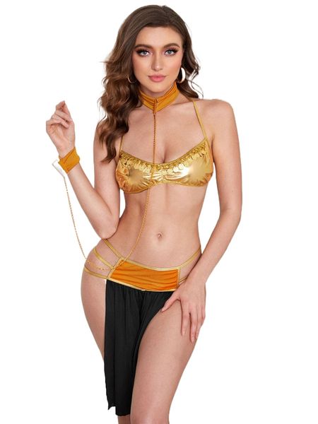 

4pack color block lingerie set & skirt & choker i5jz#, Black;red
