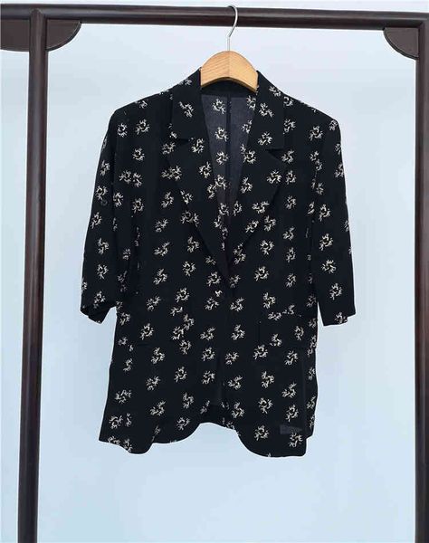 

women's suits & blazers version beautiful explosion mulberry silk printing one button suit temperament slim small coat female, White;black