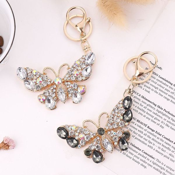 

crystal butterfly hollow keychains diamond set bag key chain lady beautiful rhinestone keychain pendant jewelry accessorise gift, Silver