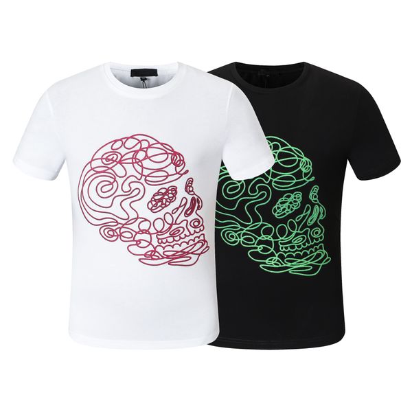 

designer p brand t-shirt men's street skull hip hop short sleeve tee cotton black and white for men and women m-xxxl, White;black