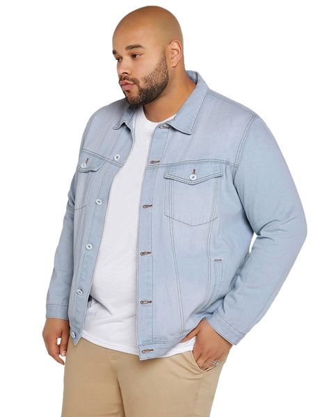 

extended sizes men flap pocket denim jacket f5pu#, Black;brown