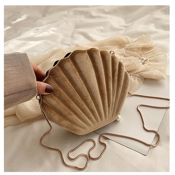 

women chain bag shell shape shoulder bag winter velour crossbody bag women fashion handbag 220520