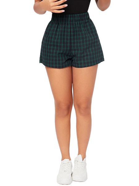 

petite tartan print elastic waist shorts h3kl#, White;black