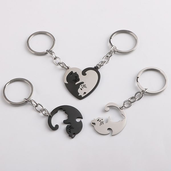 Love Cat Key Chain Клюе Кольцо кольцо из нержавеющей стали против потерянной сумки для брелок подвесной аксессуары подвесной подарок творческий подарок