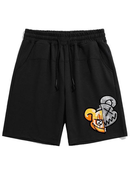 

men cartoon graphic drawstring waist shorts m3w9#, White;black