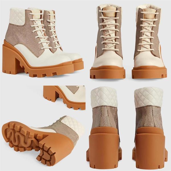 

designer boots martens women autumn winter new european and american tweed chunky ankle booties with high heel round h239j, Black