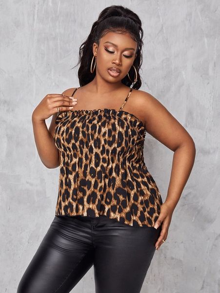

sxy plus leopard print cami u3yg#, Black