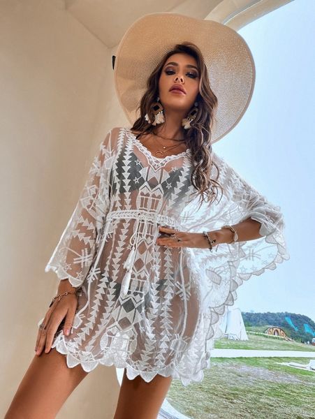 

embroidery tie front cover up g8jb#, White;black