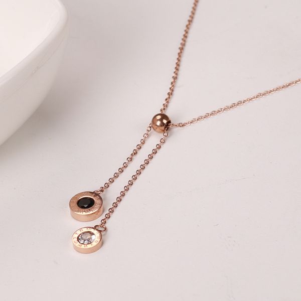 

rose gold plated roman numerals pendant stainless steel necklace white zirconia jewelry for women gift, Silver