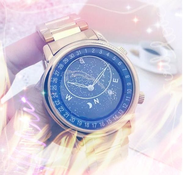 Sky Blue Starry Automatische Datum Herrenuhren Luxus Mode Herren Vollstahlband Quarzwerk Uhr Gold Silber Freizeit Armbanduhr Fabrik Montre de Luxe