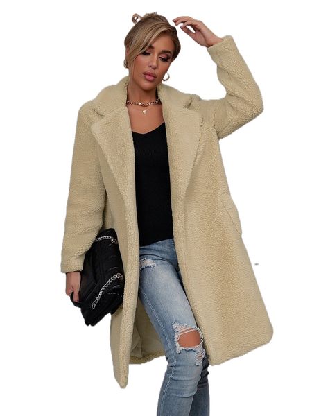 

solid teddy lapel neck coat 91tq#, Black