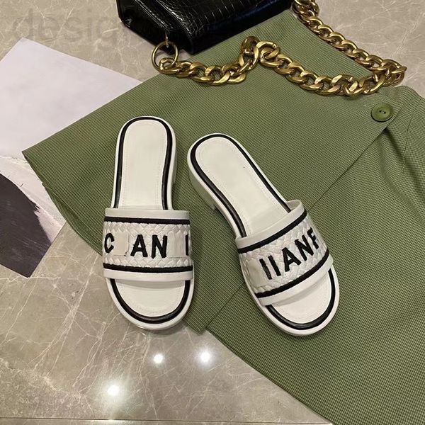 

slippers designer xiaoxiangfeng woven slippers summer embroidered thick soled raised one-line type essential cool for women iftp, Black