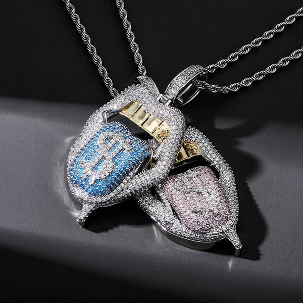 

new copper iced out cubic zirconia lips pendant necklace colors stone with 4mm tennis chain, Silver